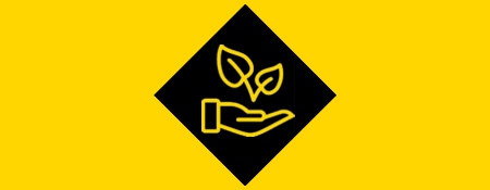 Icono de sostenibilidad en amarillo y negro
