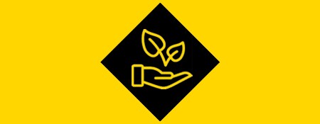 Icono de sostenibilidad en amarillo y negro
