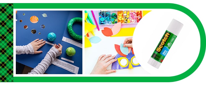 Barra adhesiva Scotch® y ejemplos de uso - creando obras de arte y proyectos escolares
