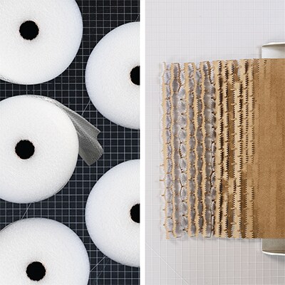 Imagen con rollos de plástico de burbujas y un rollo de 3M Scotch™ Cushion Lock™.